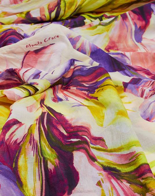 Manila Grace ملحق نحيف أصفر وشاح أرجوحة من الفوال القطني مزين بطبعات الزهور Z2TJ606