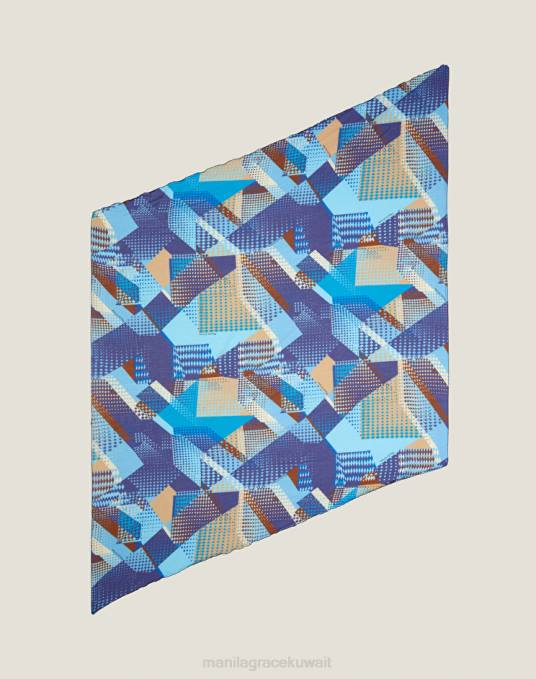 Manila Grace ملحق نحيف محيط أزرق وشاح على شكل أرجوحة من الفوال الحريري والقطني مزين بطبعات مرقعة Z2TJ608