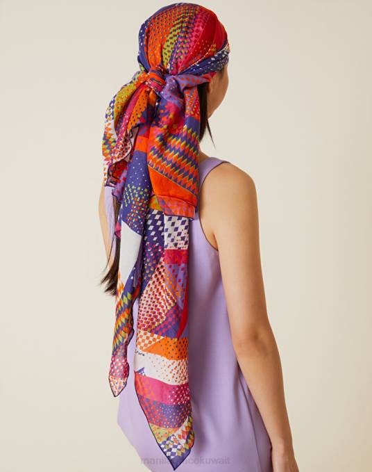 Manila Grace ملحق نحيف البنفسجي وشاح على شكل أرجوحة من الفوال الحريري والقطني مزين بطبعات مرقعة Z2TJ610