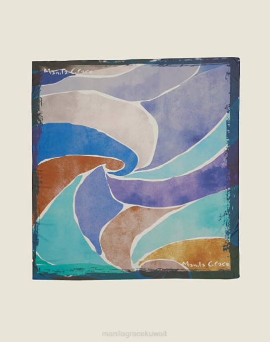 Manila Grace ملحق نحيف محيط أزرق وشاح شيفون مطبوع Z2TJ611