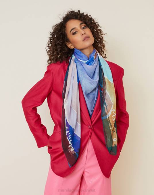 Manila Grace ملحق نحيف محيط أزرق وشاح شيفون مطبوع Z2TJ611