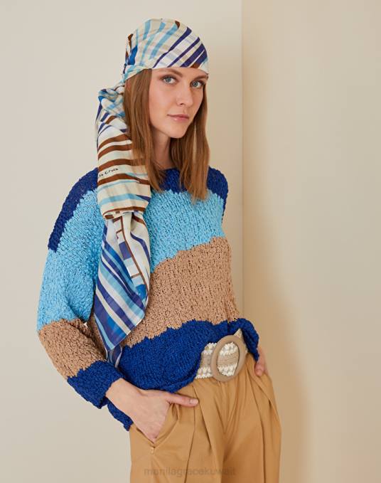 Manila Grace ملحق نحيف محيط أزرق فولار مربع من الفوال مع طبعة خطوط Z2TJ612