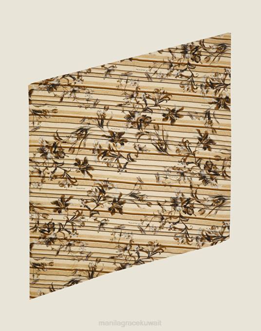 Manila Grace ملحق نحيف البيج الرملي وشاح أرجوحة من الفوال القطني مزين بخطوط وزهور Z2TJ615