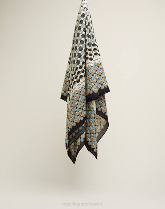 Manila Grace ملحق نحيف البيج الرملي وشاح مربع من الفيسكوز مع طباعة منقطة Z2TJ616