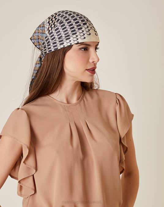 Manila Grace ملحق نحيف البيج الرملي وشاح مربع من نسيج التويل الفيسكوز المنقط Z2TJ618