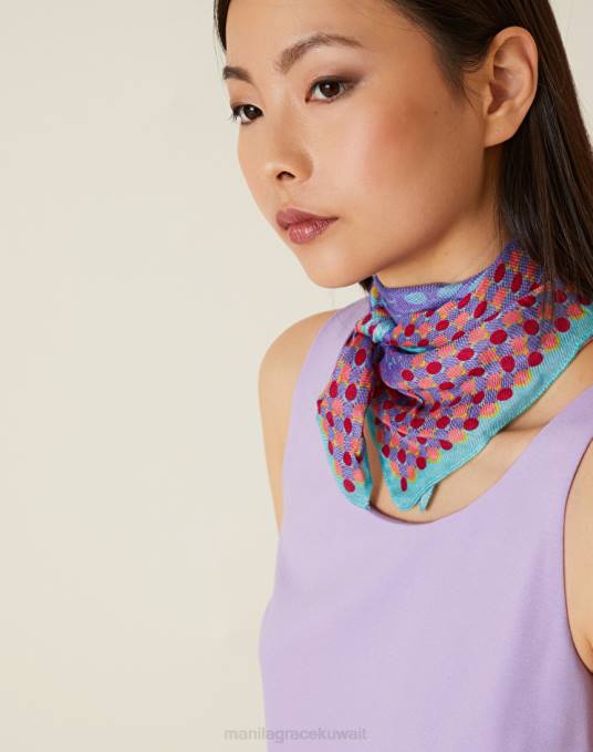 Manila Grace ملحق نحيف الخزامى وشاح مربع من نسيج التويل الفيسكوز المنقط Z2TJ619