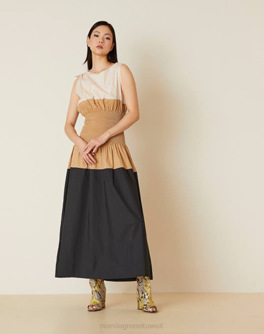 Manila Grace ملابس نحيف رملي/كاكي/أسود فستان جيرسي طويل Z2TJ62