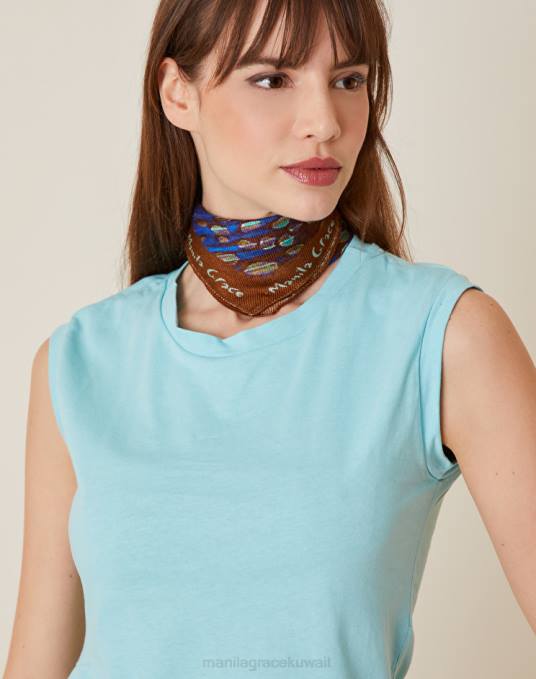 Manila Grace ملحق نحيف التبغ البني وشاح صغير مطبوع من نسيج التويل الفيسكوز Z2TJ626