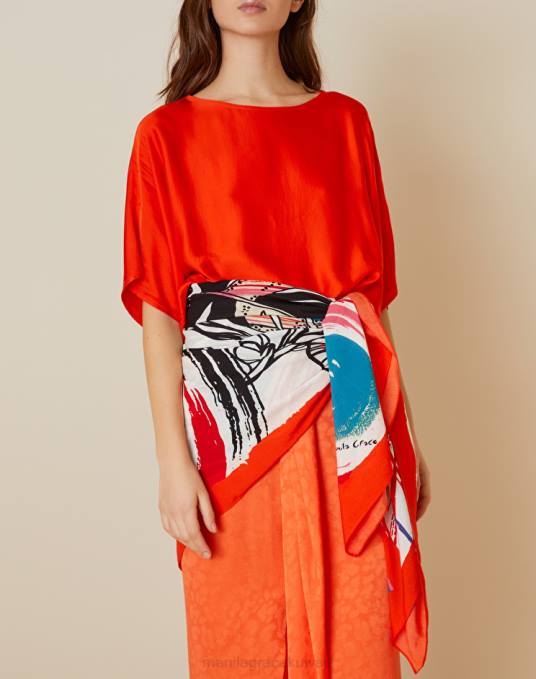 Manila Grace ملحق نحيف البرتقالي وشاح مطبوع من الفوال الفيسكوز Z2TJ628