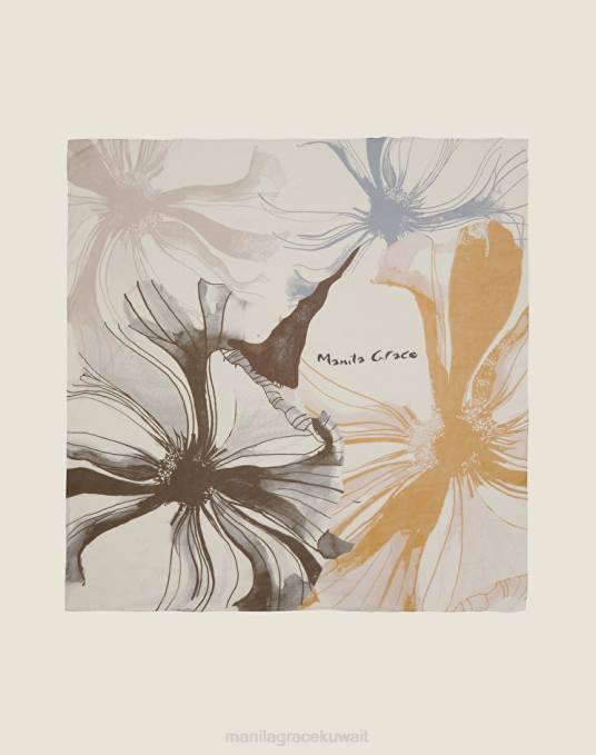 Manila Grace ملحق نحيف كاكي الأخضر وشاح شيفون مربع بطبعة زهور ماكسي Z2TJ629