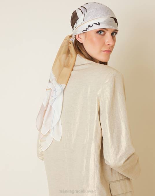 Manila Grace ملحق نحيف كاكي الأخضر وشاح شيفون مربع بطبعة زهور ماكسي Z2TJ629