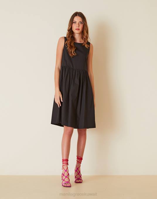 Manila Grace ملابس نحيف أسود فستان قطن قصير Z2TJ63