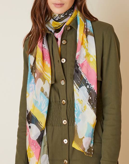 Manila Grace ملحق نحيف الفيروز وشاح مربع من الشيفون والبوليستر مع طباعة الزهور Z2TJ630