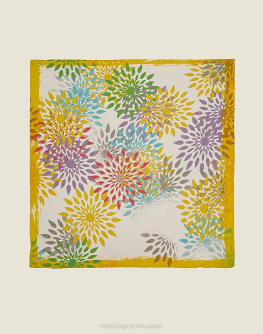 Manila Grace ملحق نحيف أصفر وشاح مربع من الشيفون مع طباعة البتلات Z2TJ631