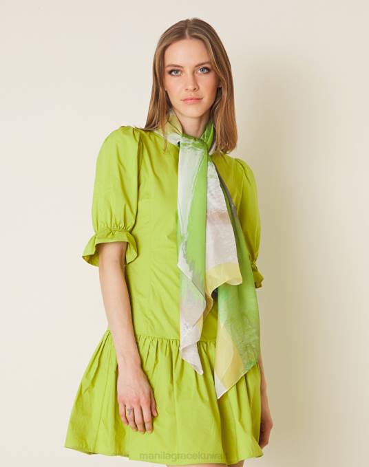 Manila Grace ملحق نحيف الأخضر الحمضي فولار شيفون مطبوع Z2TJ632