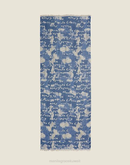 Manila Grace ملحق نحيف الغبار الأزرق وشاح من مزيج المودال والفسكوز مع الشعار Z2TJ641