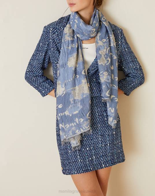 Manila Grace ملحق نحيف الغبار الأزرق وشاح من مزيج المودال والفسكوز مع الشعار Z2TJ641