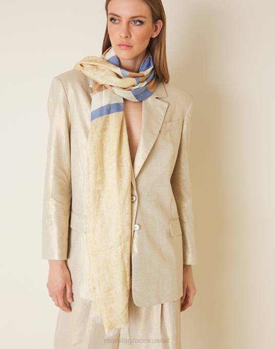 Manila Grace ملحق نحيف ذهب وشاح من خليط المودال والفسكوز مع أشرطة ملونة Z2TJ643