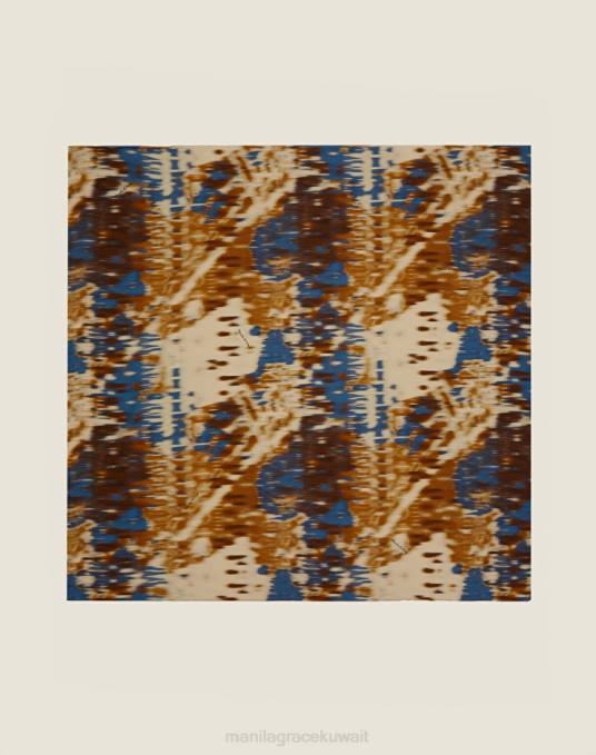 Manila Grace ملحق نحيف التبغ البني وشاح مربع من الفوال بطباعة تجريدية Z2TJ650