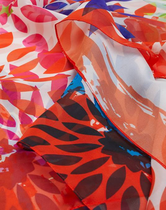 Manila Grace ملحق نحيف البرتقالي وشاح مربع من الشيفون مع طباعة البتلات Z2TJ659