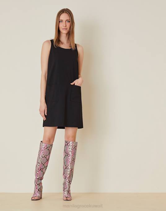 Manila Grace ملابس نحيف أسود فستان قصير Z2TJ66