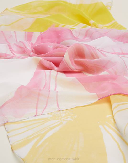 Manila Grace ملحق نحيف أصفر وشاح شيفون مربع بطبعة زهور ماكسي Z2TJ660