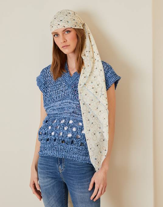 Manila Grace ملحق نحيف حليب ابيض وشاح أرجوحة من الفوال القطني مزين بطبعات الزهور Z2TJ665