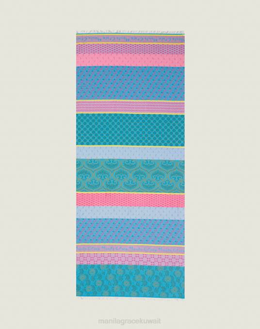 Manila Grace ملحق نحيف الأزرق البنزين وشاح من مزيج القطن والمودال بنمط الجاكار Z2TJ666