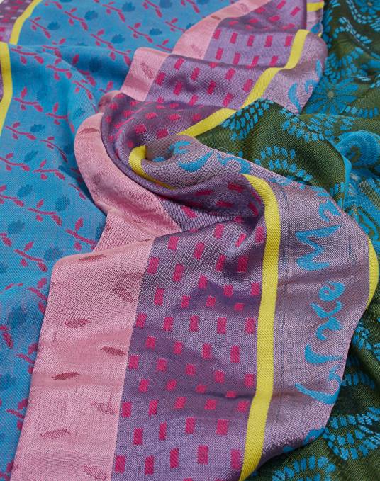 Manila Grace ملحق نحيف الأزرق البنزين وشاح من مزيج القطن والمودال بنمط الجاكار Z2TJ666