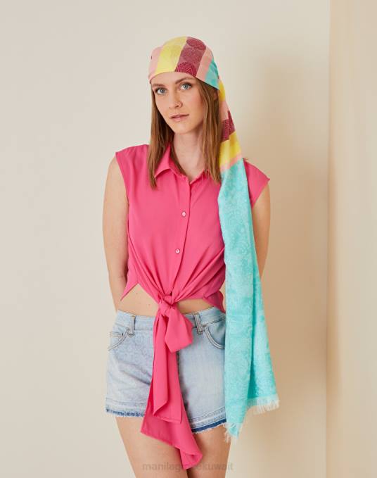 Manila Grace ملحق نحيف الفيروز وشاح من خليط المودال والفسكوز مع أشرطة ملونة Z2TJ668