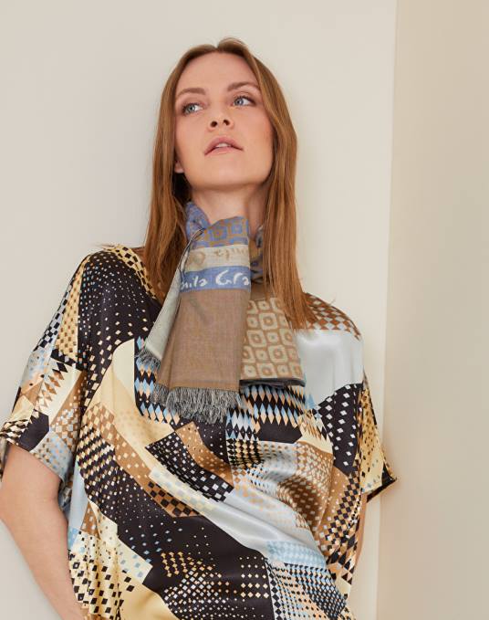 Manila Grace ملحق نحيف كاكي الأخضر وشاح من مزيج المودال والفسكوز بنمط الجاكار Z2TJ669