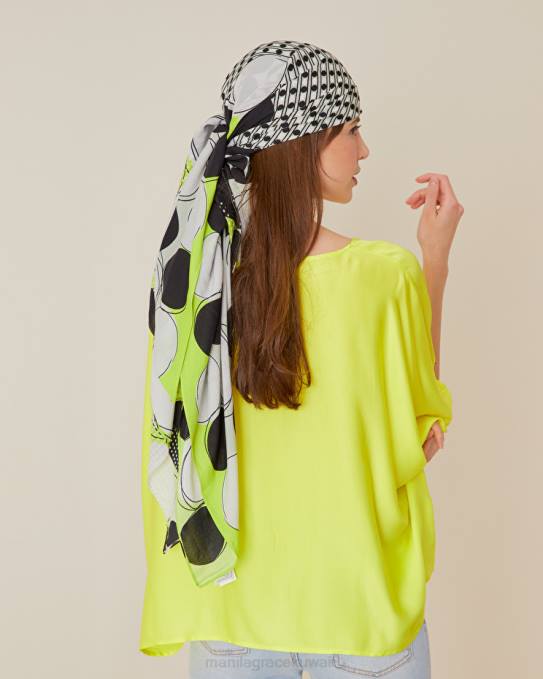 Manila Grace ملحق نحيف الأخضر الحمضي فولار فوال مربع مطبوع Z2TJ672