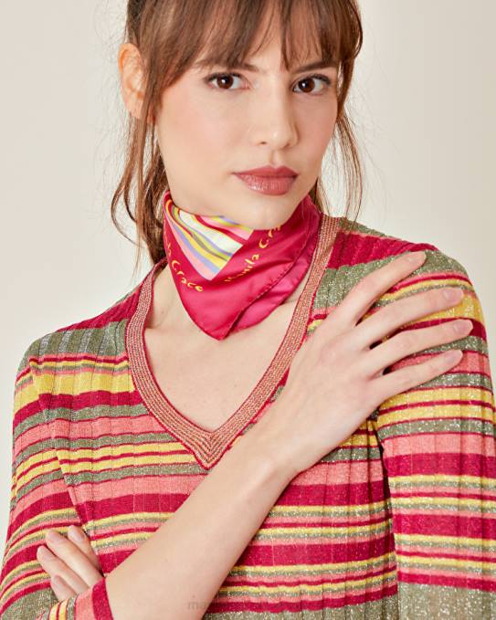 Manila Grace ملحق نحيف الكوبية فولارد مربع من نسيج قطني مضلع مع طباعة خطوط مجردة Z2TJ675