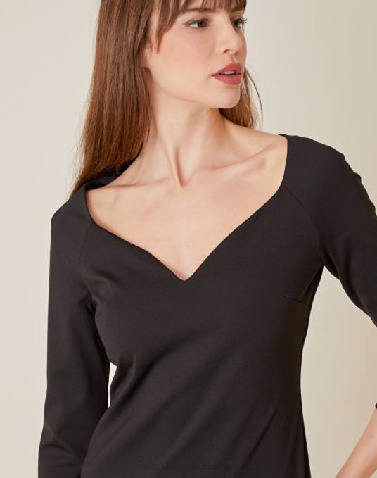 Manila Grace ملابس نحيف أسود فستان بأكمام ثلاثة أرباع Z2TJ67