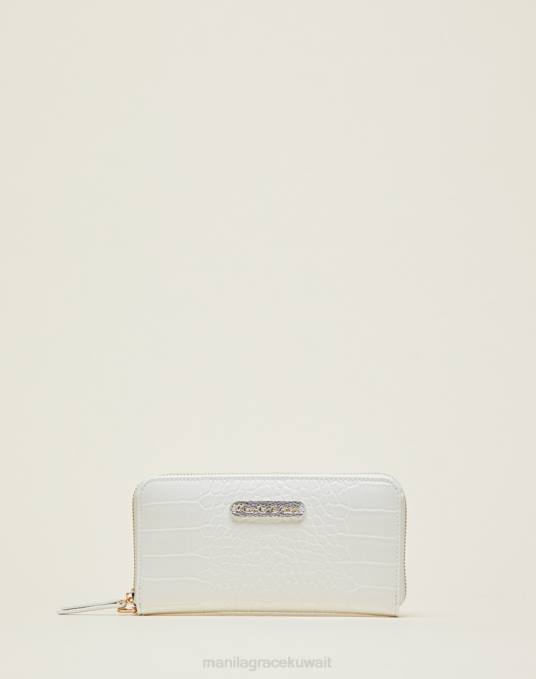 Manila Grace شنطة نحيف الحليب / الفضة محفظة بسحاب حولها مع طباعة جلد التمساح Z2TJ684