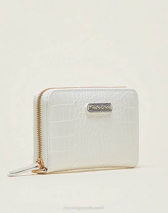 Manila Grace شنطة نحيف الحليب / الفضة محفظة بسحاب حولها مع طباعة جلد التمساح Z2TJ684