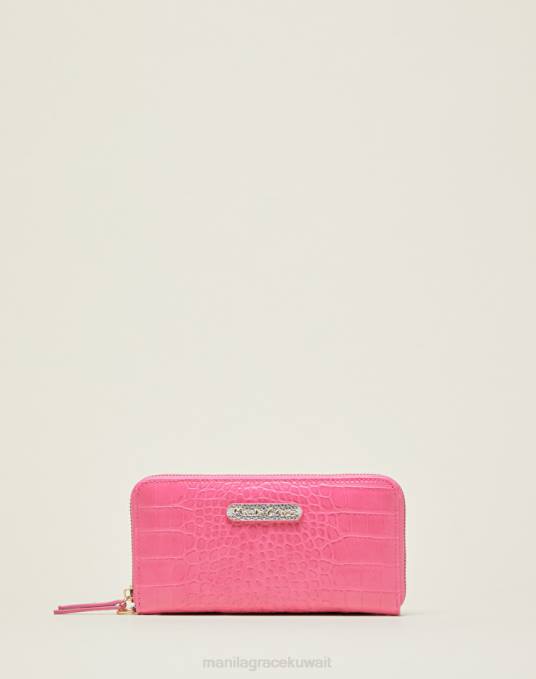Manila Grace شنطة نحيف فوشيا / فضي محفظة بسحاب حولها مع طباعة جلد التمساح Z2TJ685