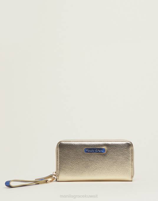 Manila Grace شنطة نحيف ذهب سحاب ذو تأثير مصفح حول المحفظة Z2TJ686