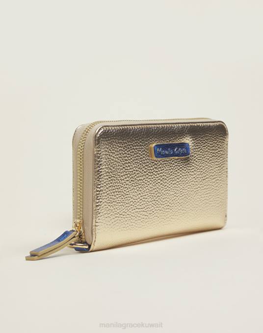 Manila Grace شنطة نحيف ذهب سحاب ذو تأثير مصفح حول المحفظة Z2TJ686