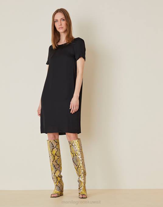 Manila Grace ملابس نحيف أسود فستان واسع من الفيسكوز Z2TJ69