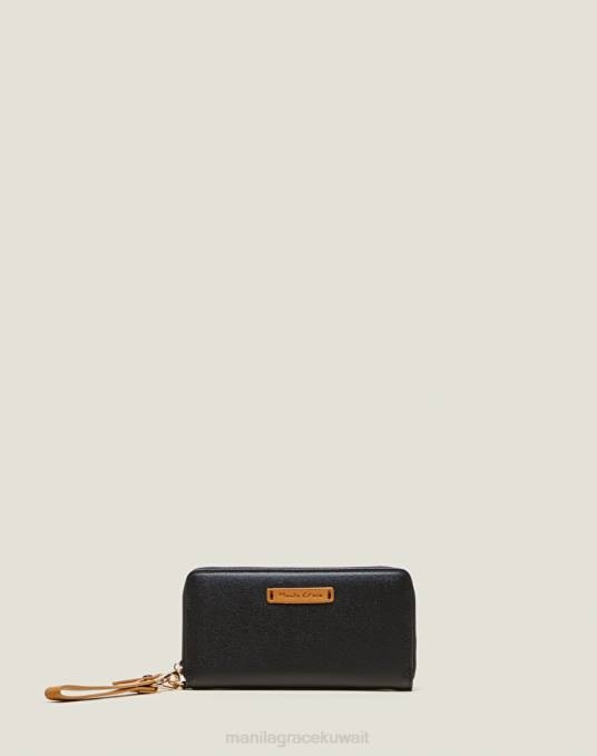 Manila Grace شنطة نحيف أسود الرمز البريدي حول المحفظة مع حزام Z2TJ693