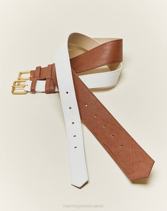 Manila Grace ملحق نحيف الحليب الأبيض / التبغ حزام مزدوج من الجلد الصناعي Z2TJ697