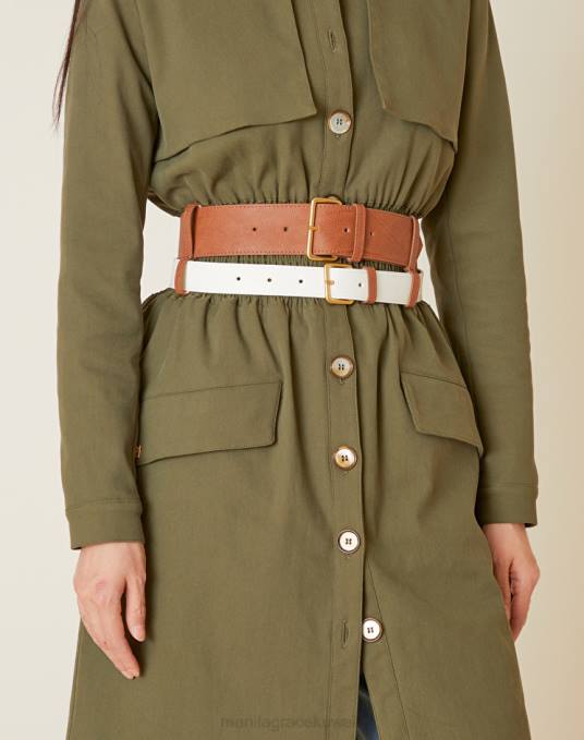 Manila Grace ملحق نحيف الحليب الأبيض / التبغ حزام مزدوج من الجلد الصناعي Z2TJ697