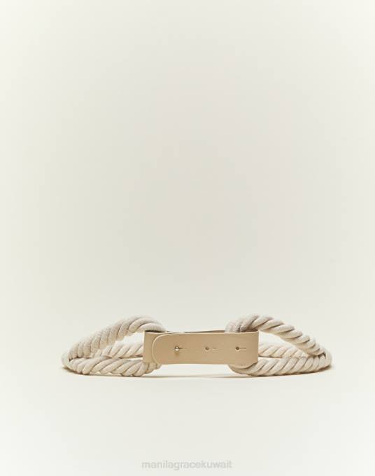 Manila Grace ملحق نحيف كاكي الأخضر حزام حبل مع تفاصيل جلدية Z2TJ698