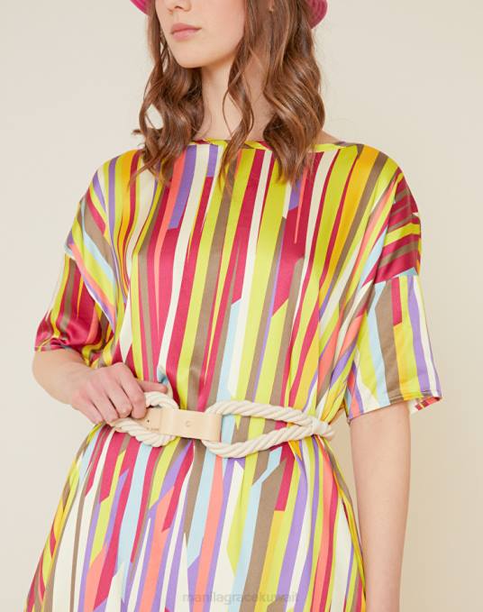 Manila Grace ملحق نحيف كاكي الأخضر حزام حبل مع تفاصيل جلدية Z2TJ698