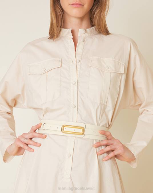 Manila Grace ملحق نحيف البيج الرملي حزام عريض من الجلد الصناعي Z2TJ700