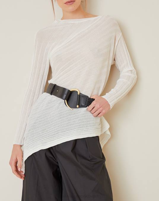 Manila Grace ملحق نحيف أسود حزام جلدي عريض مع تفاصيل مضفرة Z2TJ701