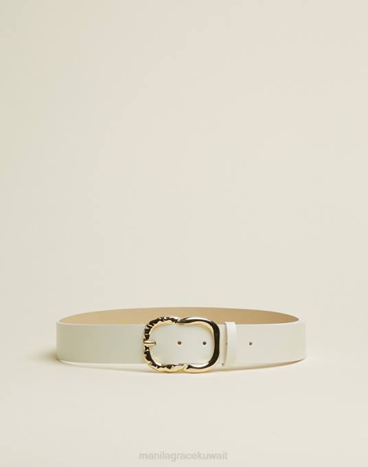 Manila Grace ملحق نحيف حليب ابيض حزام من الجلد الطبيعي مع مشبك Z2TJ703