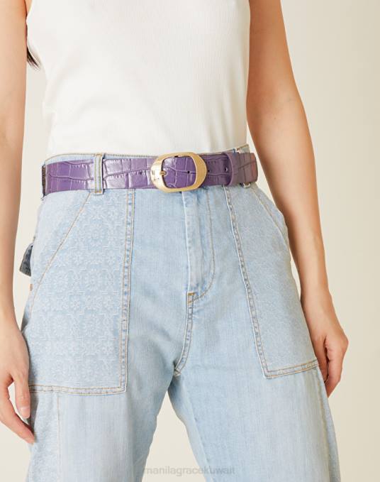 Manila Grace ملحق نحيف البنفسجي حزام بيثون من الجلد الطبيعي Z2TJ704