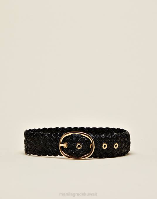 Manila Grace ملحق نحيف أسود حزام الخصر المنسوج Z2TJ705